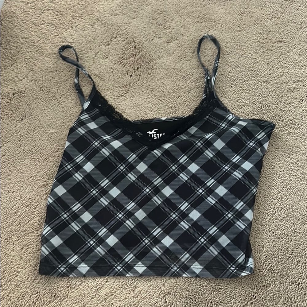 Hollister black and white plaid tank top